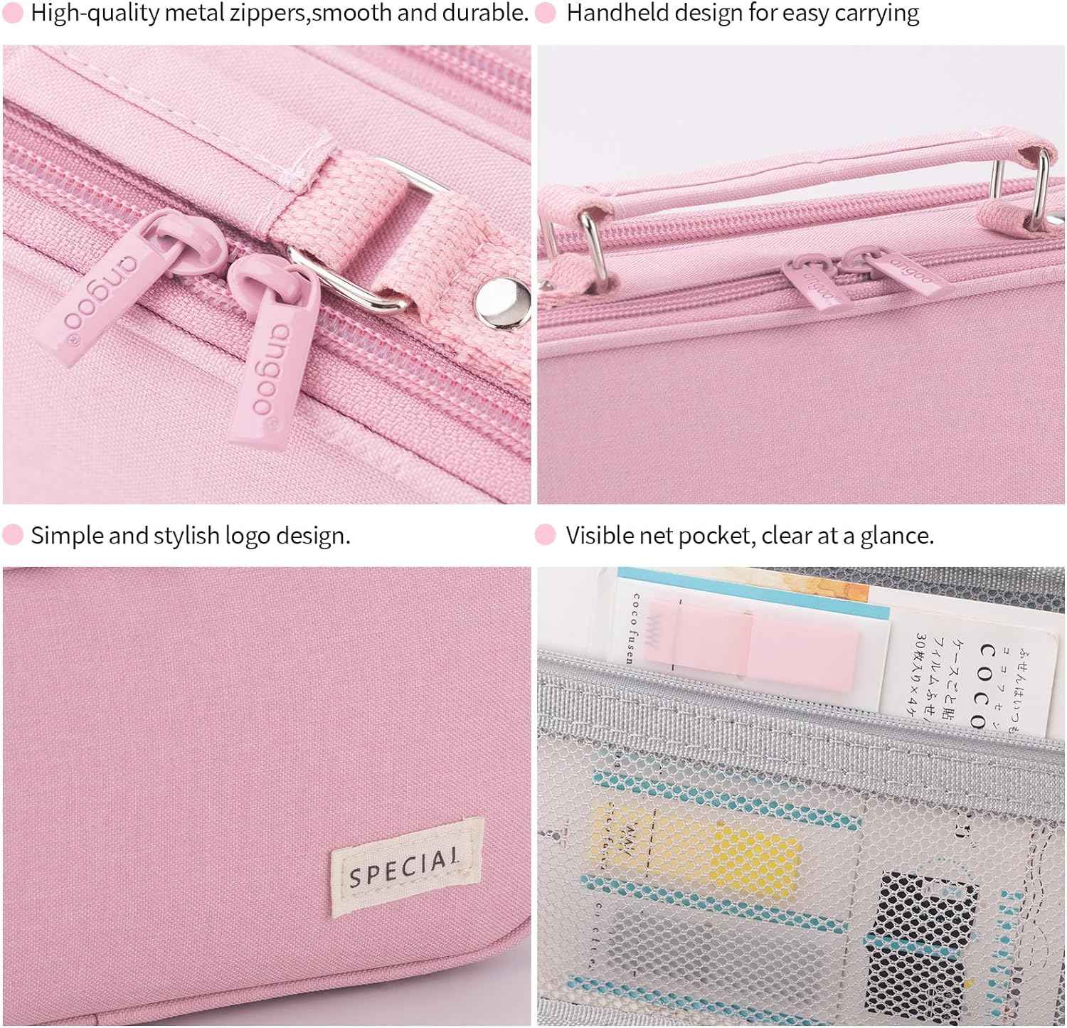 HVOMO Large capacity pencil case Pencil Pouch Double Zipper Storage Bag 3 Compartments Portable Multifunctional bag Desk Organizer School Marker Pen Casey(Dark Pink) - TTpen