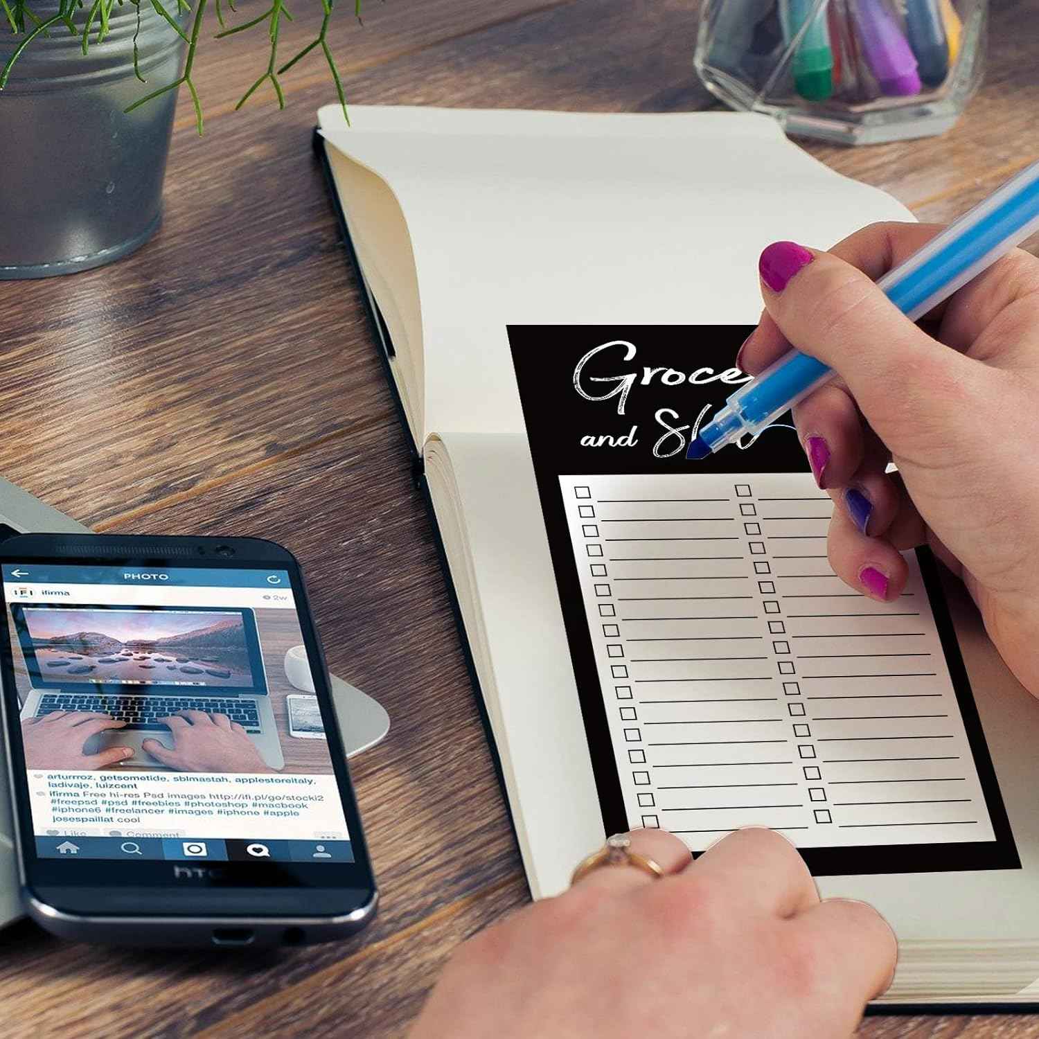 Grocery List Memo Magnet Refrigerator Notepad with 1 Piece Pen Holder - TTpen
