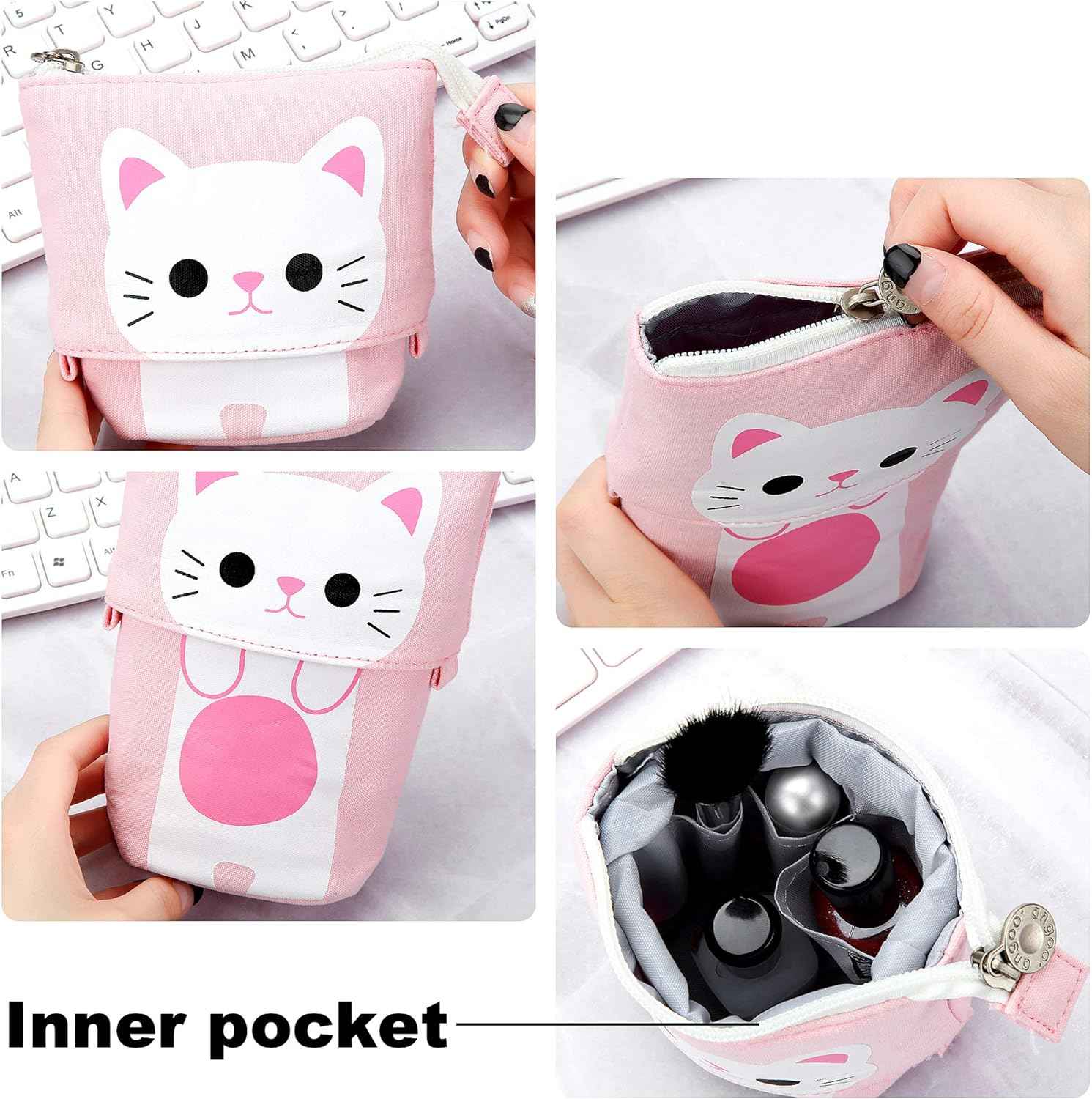 3pcs Telescopic Pencil Holder Canvas PU Cartoon Cute Cat - TTpen
