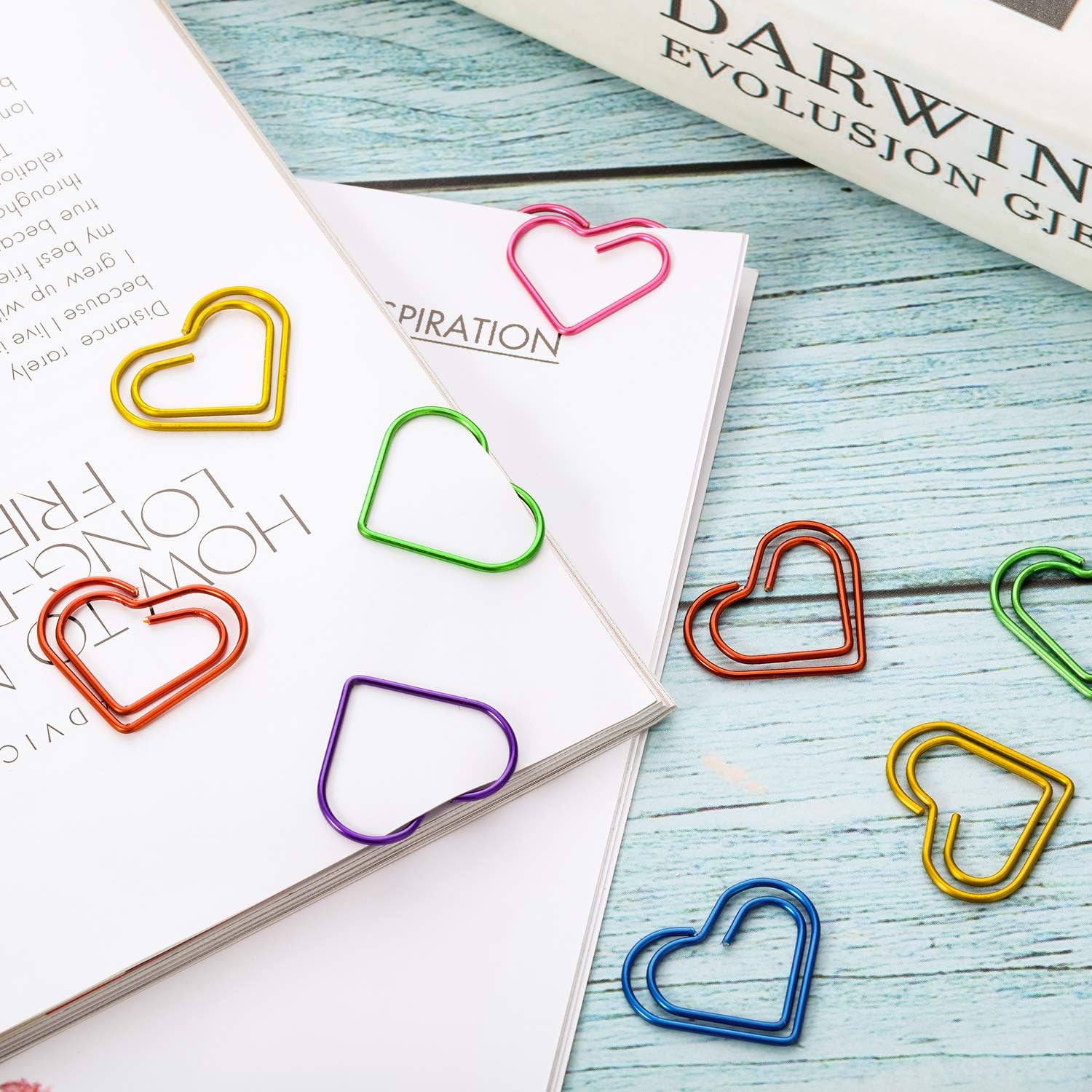 100Pcs Colorful Paper Clips Metal Heart Paperclips