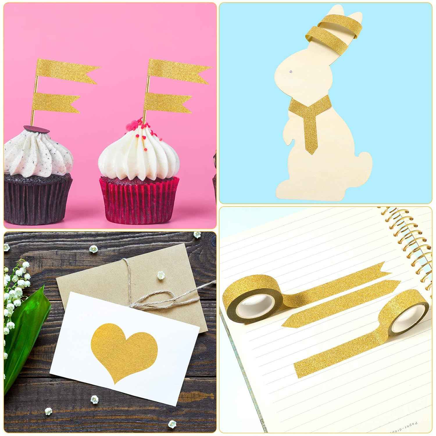 4 Rolls 0.6Inch x 11 Yards Glitter Washi Tape Crafting Masking Tape - TTpen