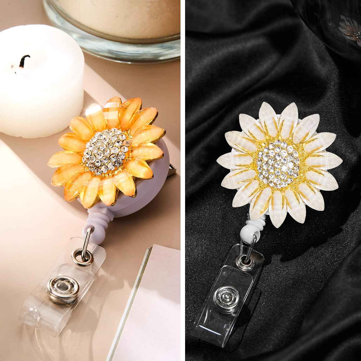 Retractable Sunflower Badge Reel Holder with Alligator Clip 2 Pack - TTpen
