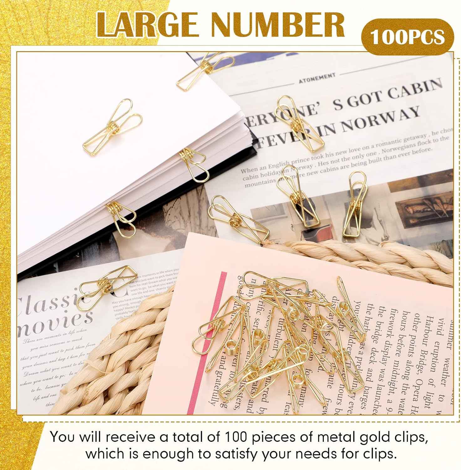 100Pcs Paper Clips Metal Wire Hollow Out Clips - TTpen