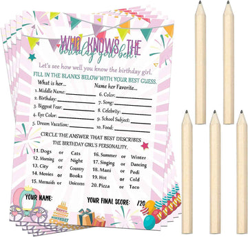 50 Pcs Birthday Party Activity Game Card Set with 20 Pcs Wood Pencils - TTpen