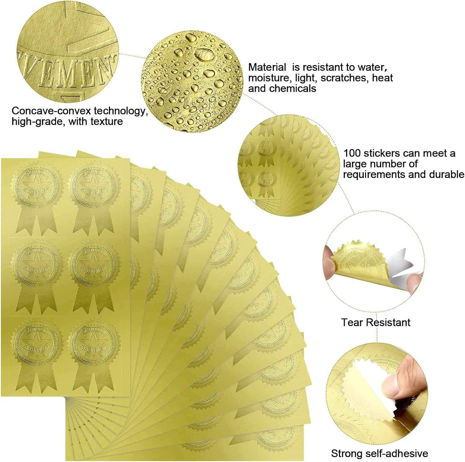 200Pcs Ribbon Embossed Seal and Gold Foil Certificate Stickers - TTpen