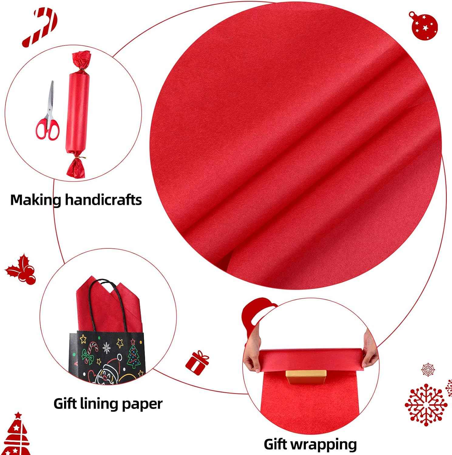 100 Sheets Tissue Wrapping Paper for DIY Crafts 35x50cm Red Green - TTpen