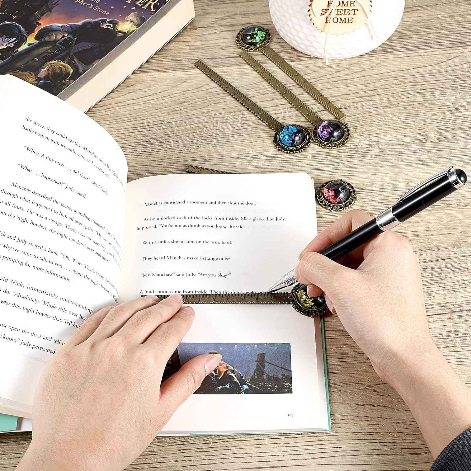 6PCS Retro Metal Bookmark Ruler Bronze Book Mark with Dried Flower - TTpen