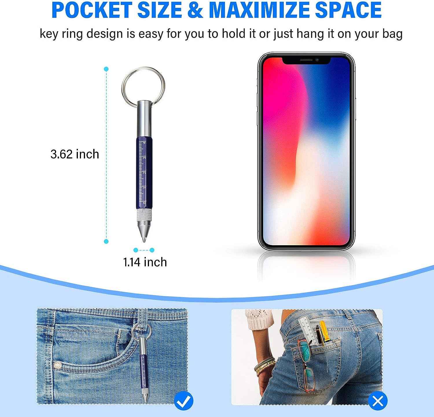 4Pcs 6In1 Multitool Tech Tool Pen Key Ring Screwdriver Pen with Ruler - TTpen