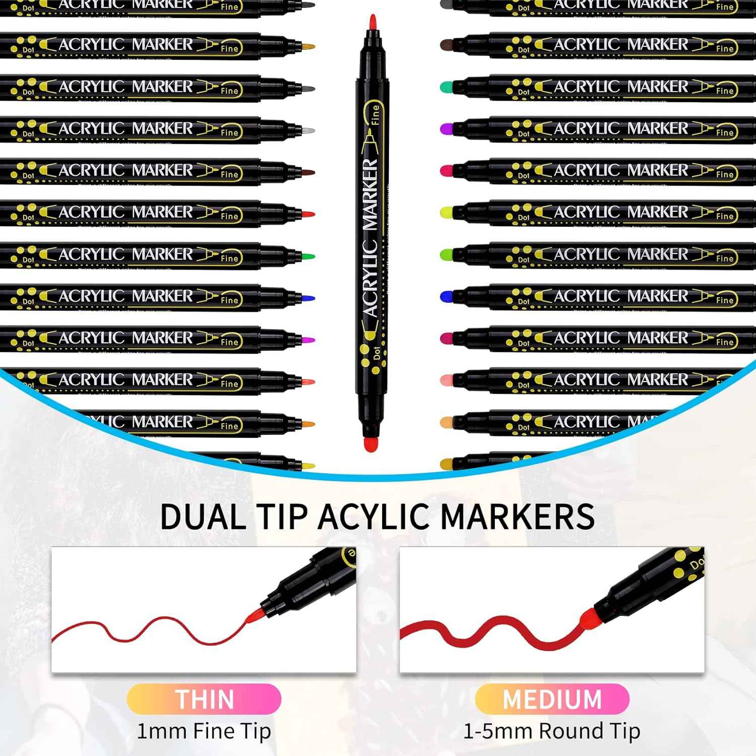 Guangna 24 Colors Dual Tip Acrylic Paint Markers - TTpen