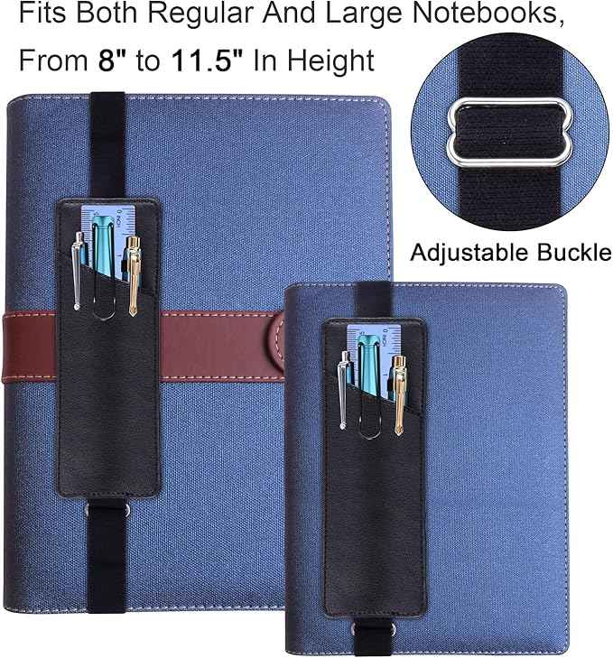 Adjustable PU Leather Elastic Band Pen Holder,2 Pack