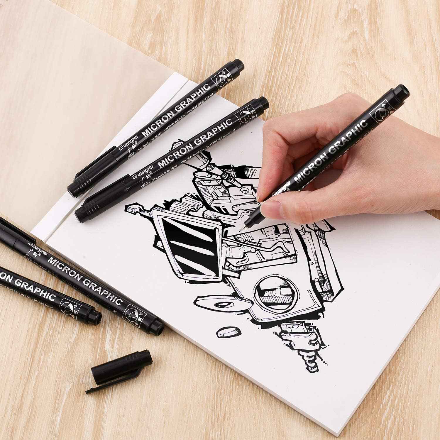 Guangna Black Micro-Pen Fineliner Ink Pens Drawing Pens 12 Pack - TTpen