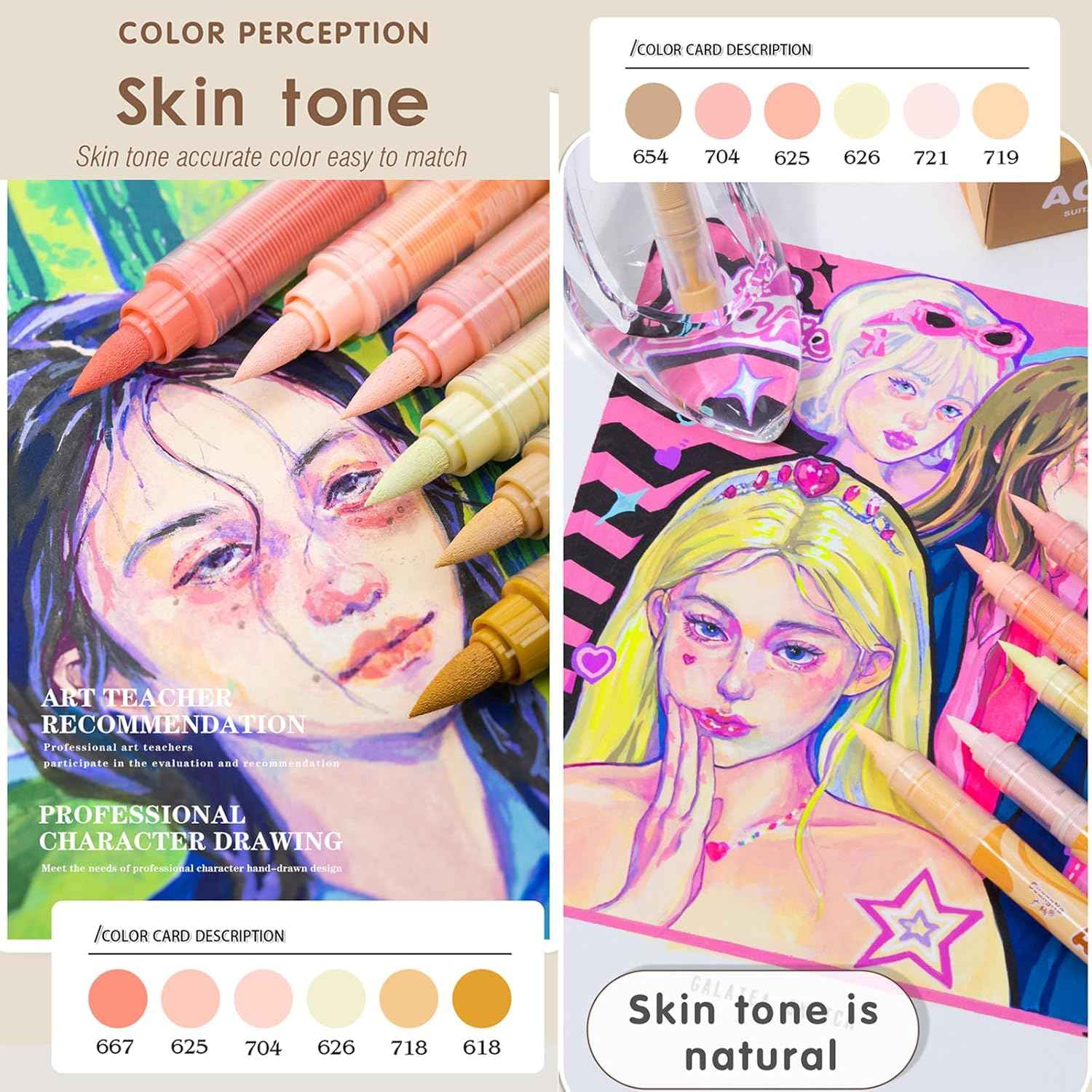 Guangna Soft Brush Acrylic Art Markers,24 Color Skin Tones