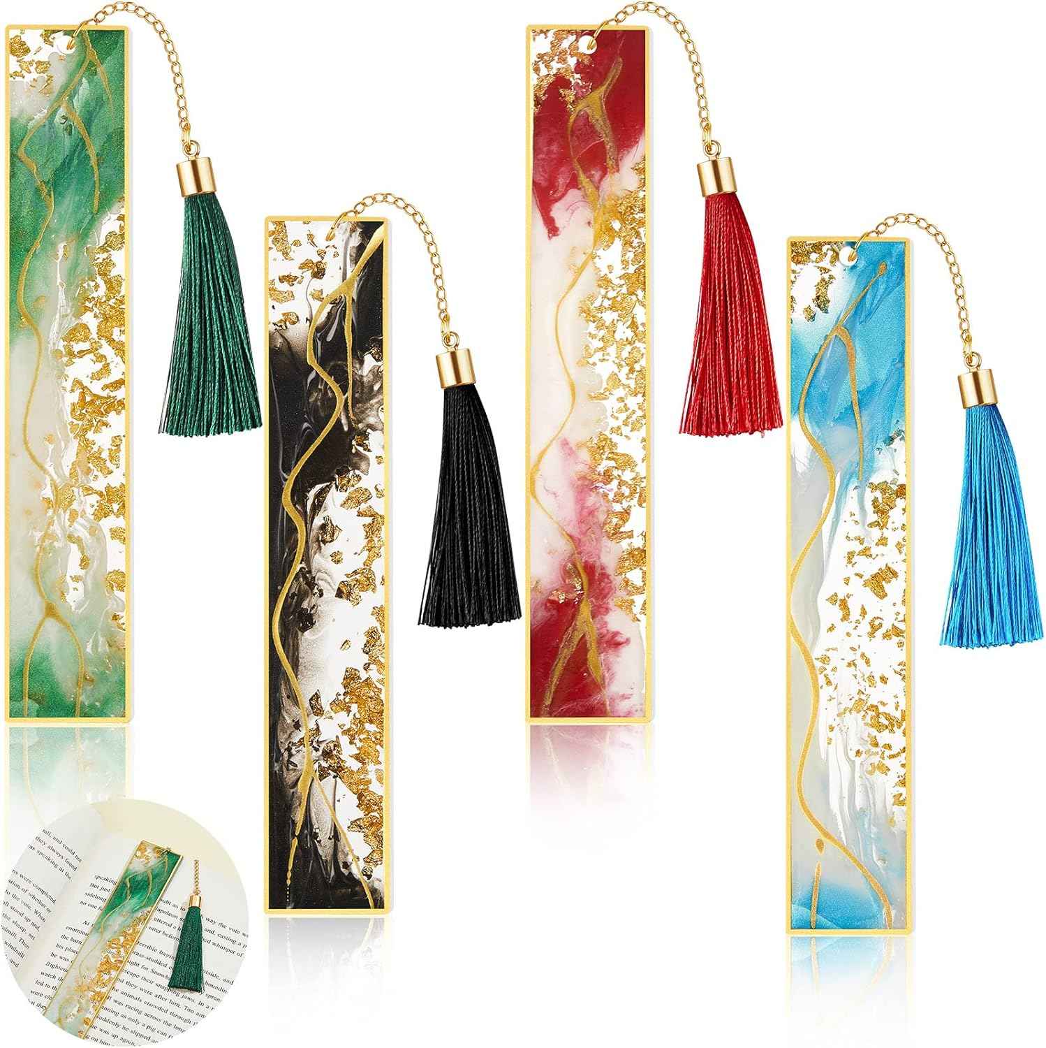 4Pcs Handmade Resin Bookmarks with Tassels - TTpen