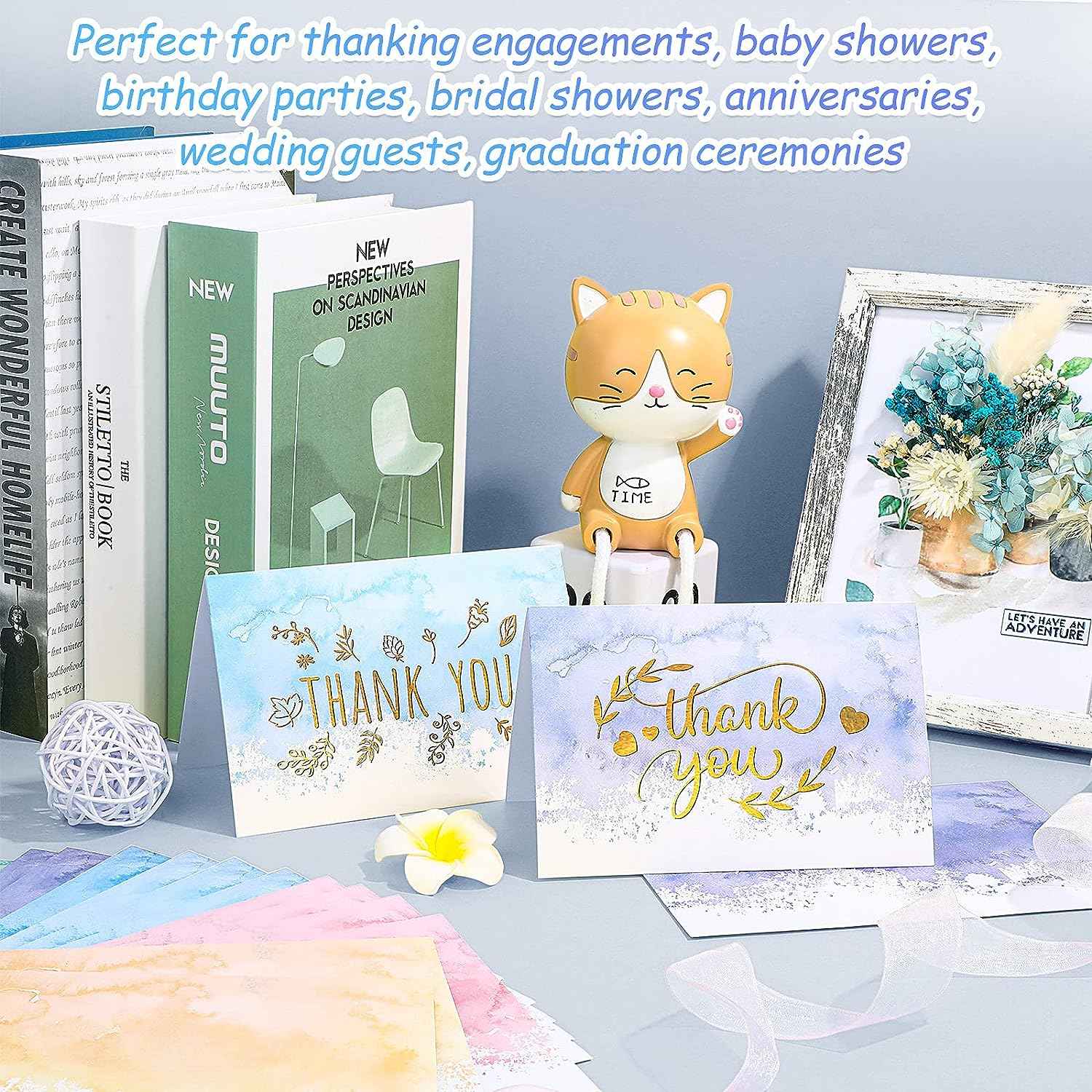 72 Pieces Watercolor Thank You Cards with Envelopes and Stickers Set - TTpen