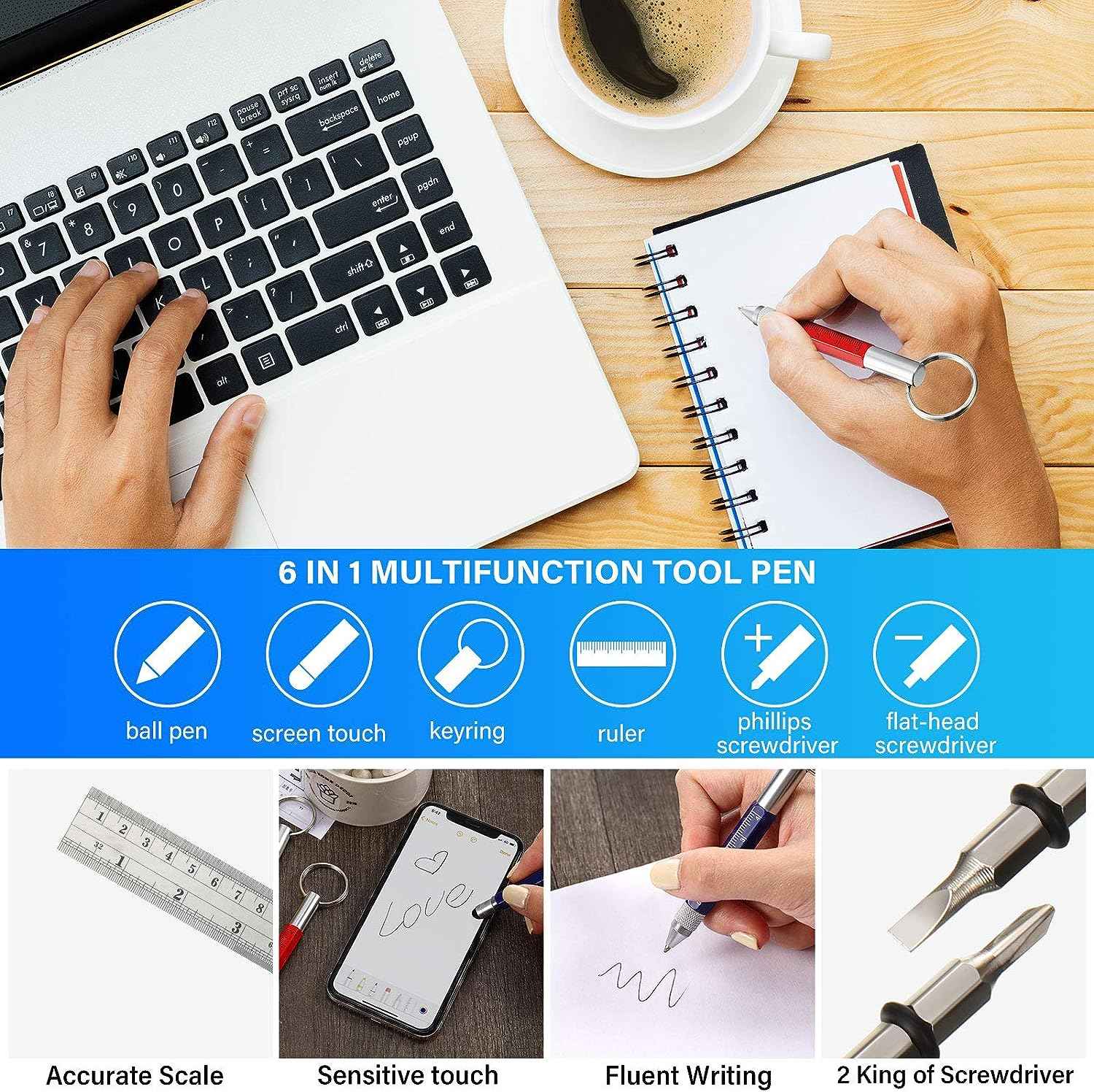 4Pcs 6In1 Multitool Tech Tool Pen Key Ring Screwdriver Pen with Ruler - TTpen