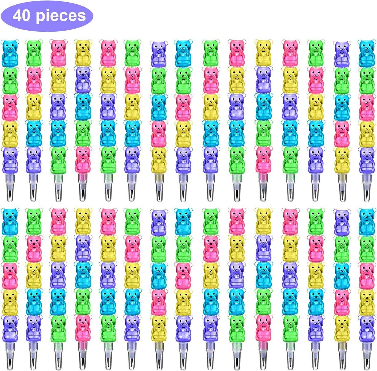 40Pcs 5in1 Stackable Pencils Plastic Colored Bear - TTpen