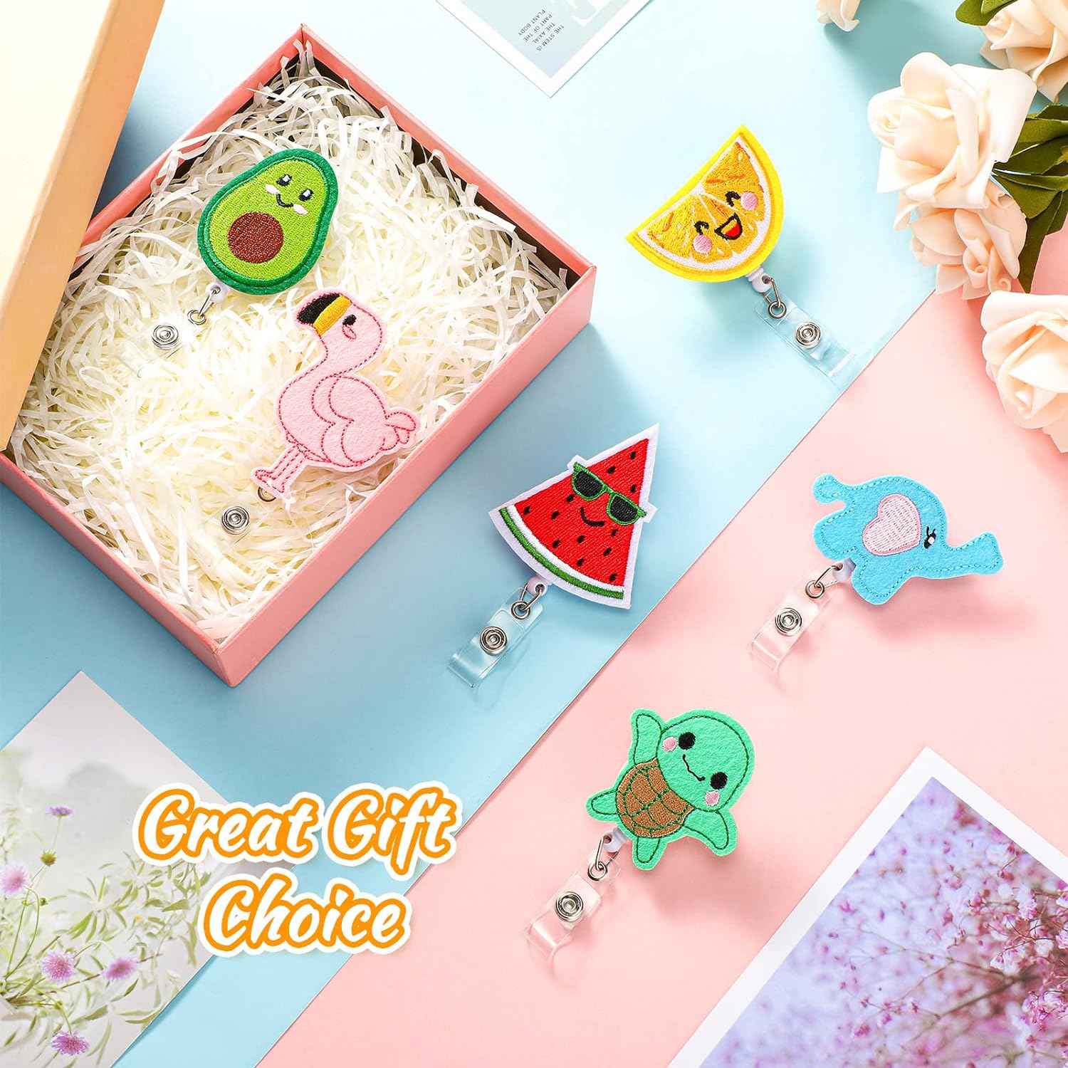 6Pcs Felt Badge Reel Holder for Nurse Doctor Teacher(Fruit and Animal) - TTpen