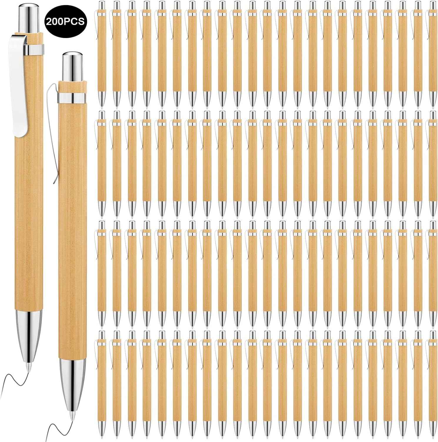 150Pcs Bamboo Ballpoint Pens Wooden Retractable Ballpoint Pen Bamboo Black Ink 1mm Pen Wood Sustainable Pens for Men Women Employee Writing Signature Journaling Home Office School - TTpen