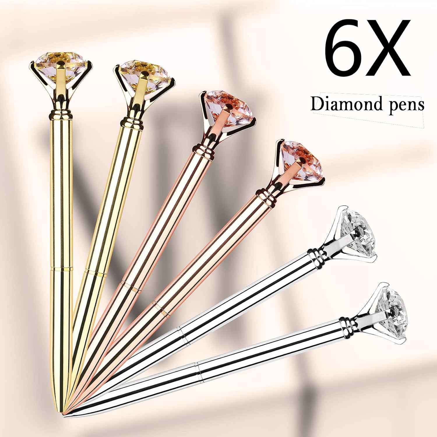 6Pcs Ballpoint Pens Metal Diamond Journaling Gift Pens,Black Ink - TTpen