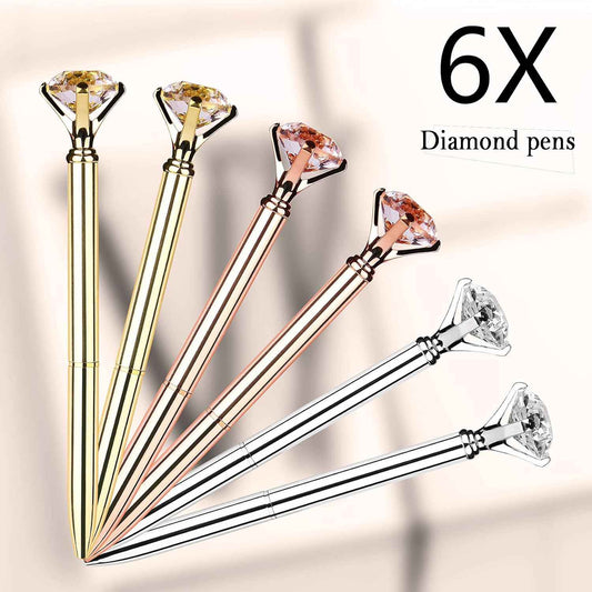 6Pcs Ballpoint Pens Metal Diamond Journaling Gift Pens,Black Ink - TTpen