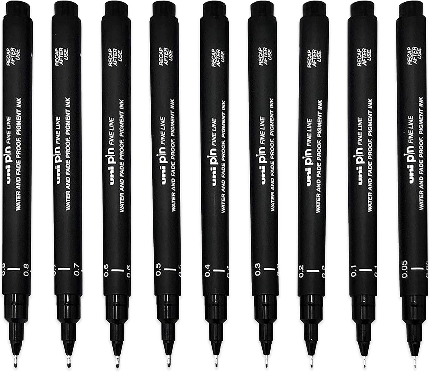 Uni Pin Fineliner Drawing Pen - 9 Grades - Black Ink