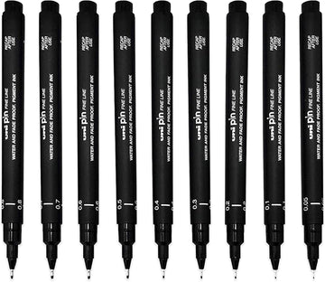 Uni Pin Fineliner Drawing Pen - 9 Grades - Black Ink