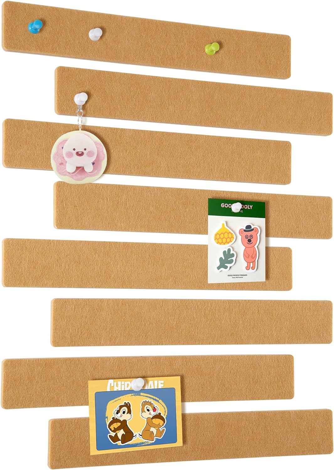 Felt Self-Adhesive Bulletin Board Bar Strips with 40 Push Pins 8 Pack - TTpen
