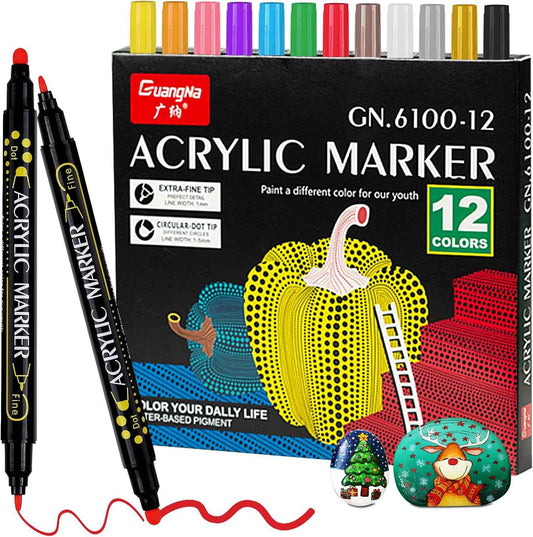 Guangna 12 Colors Dual Tip Acrylic Paint Markers - TTpen