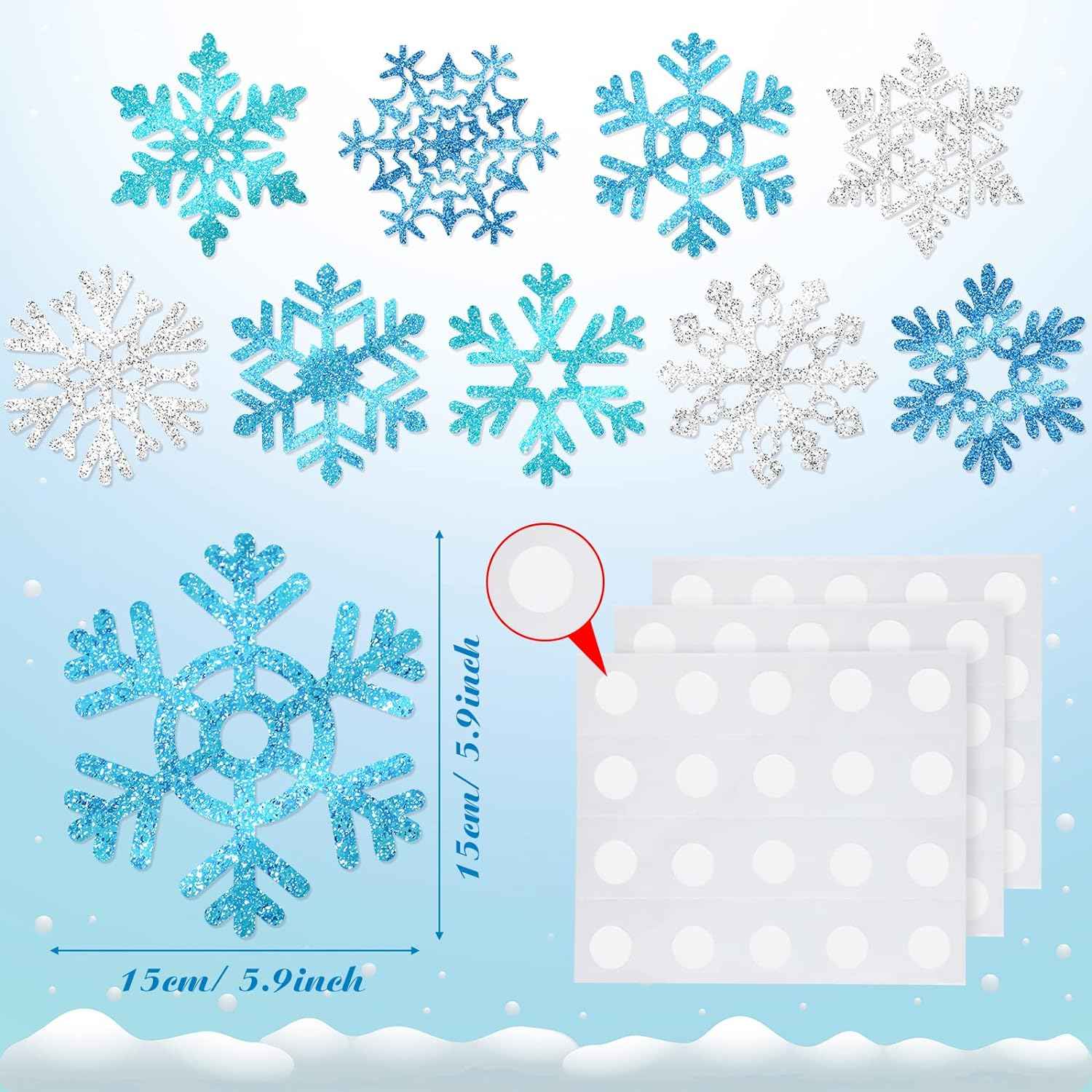 45pcs Winter Christmas Snowflake Paper Cutouts with Glue Point Dots - TTpen