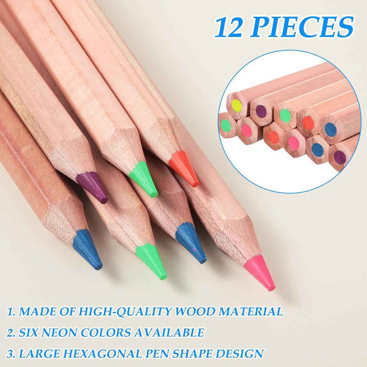12pcs Neon 6 Color Highlighter Pencils with Wooden Sharpener - TTpen