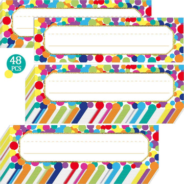 Confetti Name Plates Colorful Dots Desk Self-Adhesive Stickers 48 Pack - TTpen