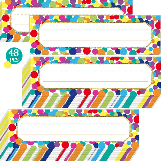 Confetti Name Plates Colorful Dots Desk Self-Adhesive Stickers 48 Pack - TTpen