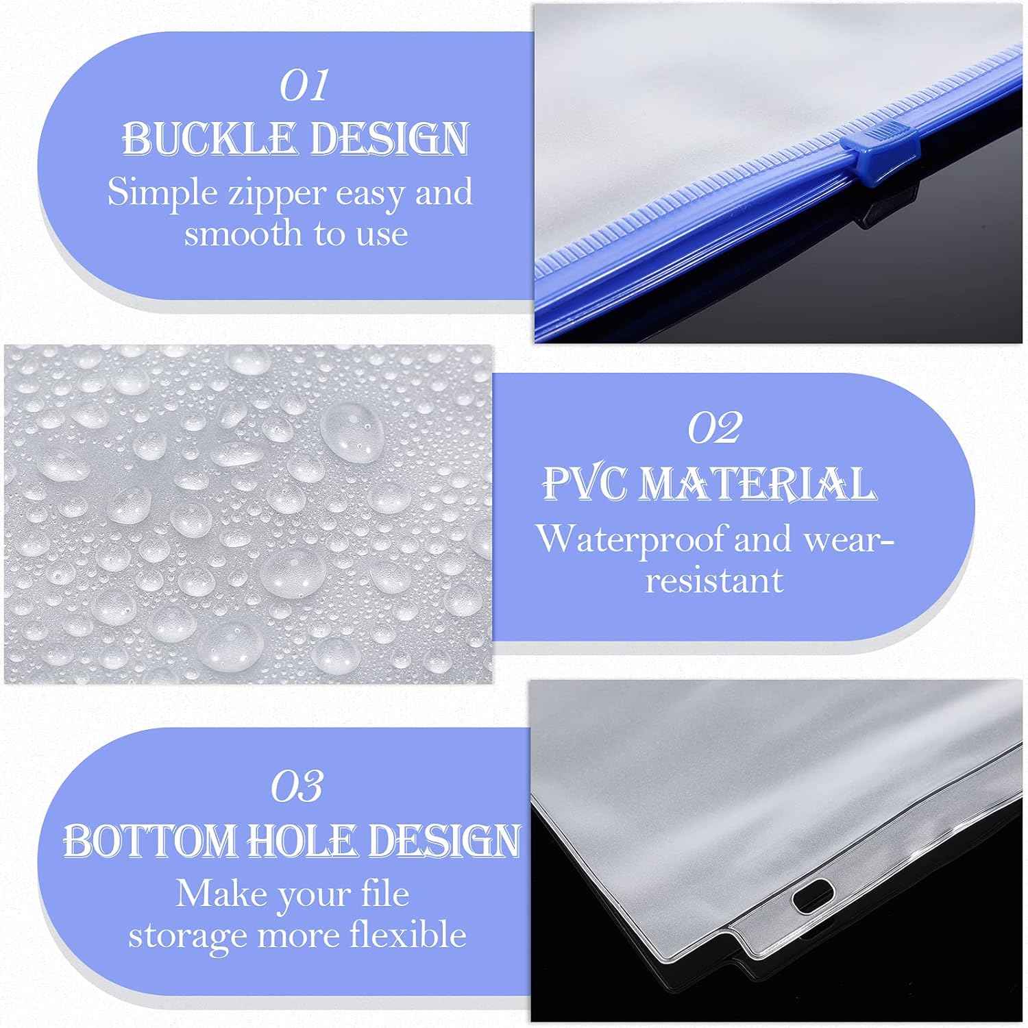 30 Pack A4 Binder Pockets 3 Holes Binder Pouches with Zipper (5 Color) - TTpen