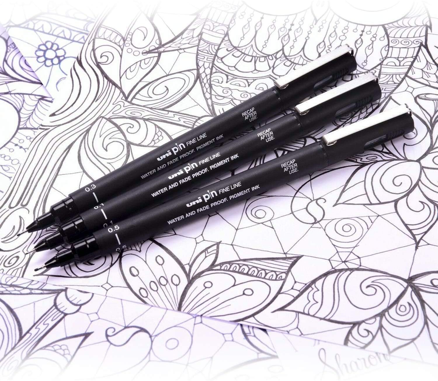 Uni Pin Drawing Technical Fineliner Pens 6 Assorted Tips Black Ink