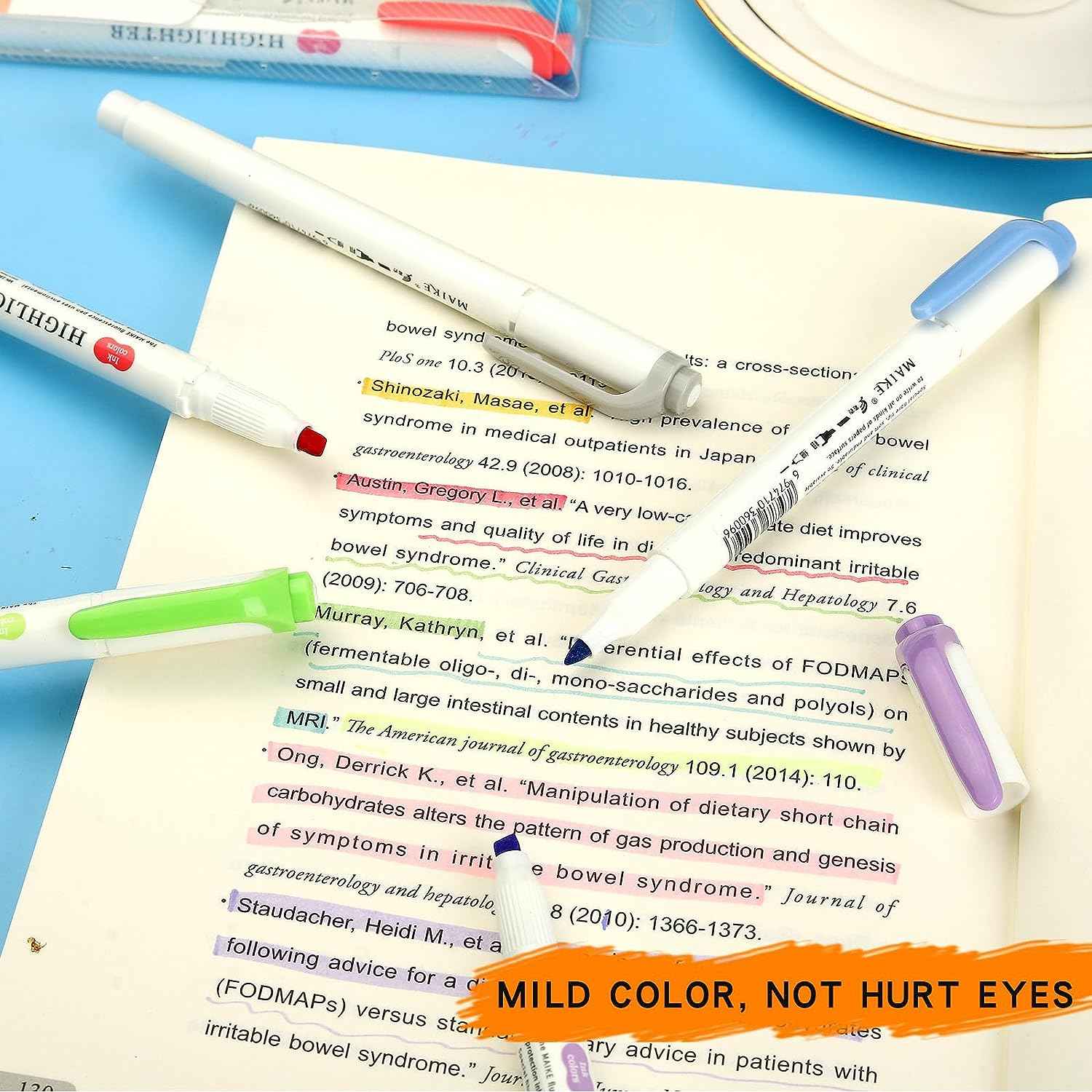 MAIKE Real Mild Pastel Highlighters 5 Fluorescent Colors Markers - TTpen