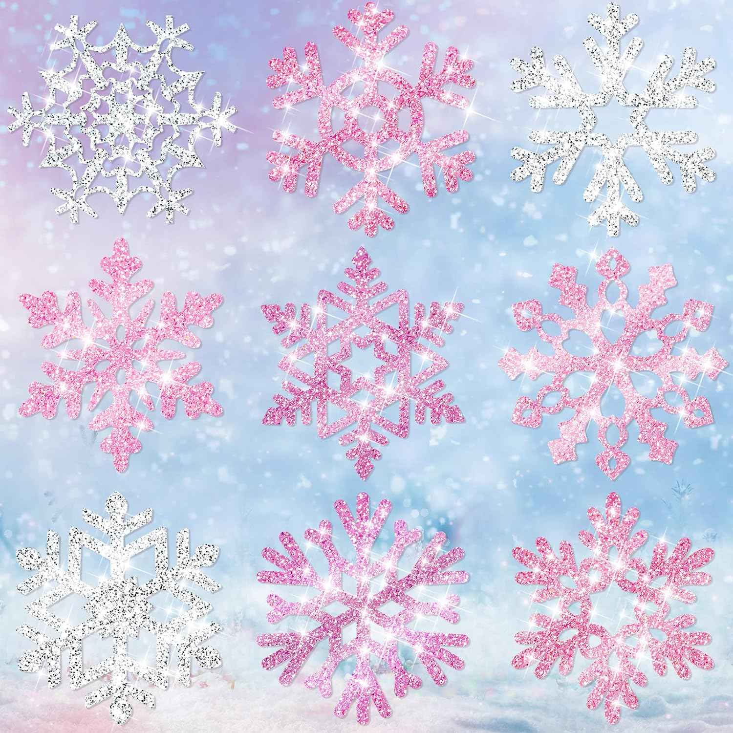 45pcs Winter Christmas Snowflake Paper Cutouts with Glue Point Dots - TTpen
