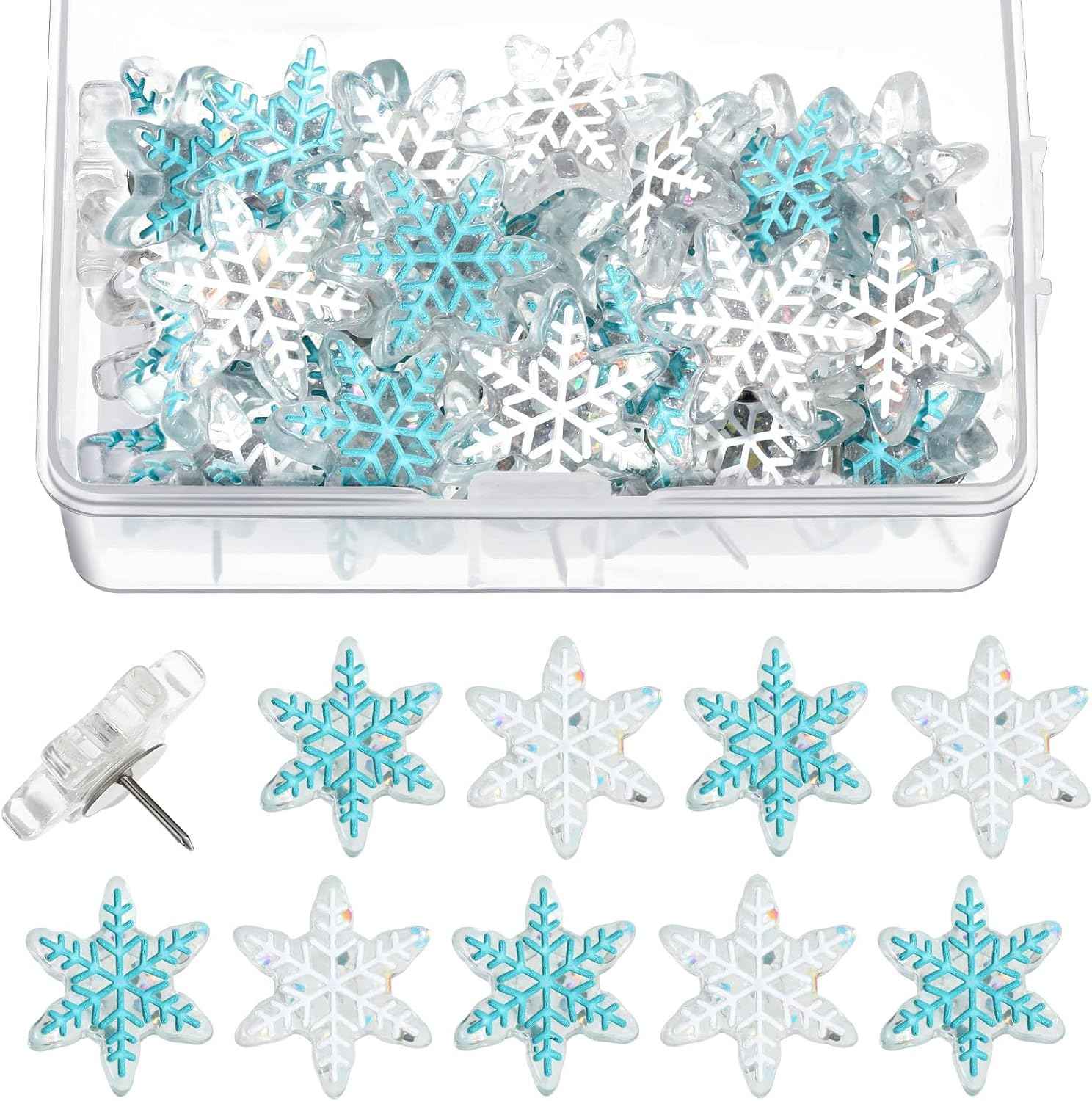 30Pcs Snowflake Push Pins,1 and 0.7 Inch Thumb Tacks for Bulletin Board - TTpen