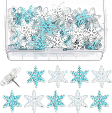 30Pcs Snowflake Push Pins,1 and 0.7 Inch Thumb Tacks for Bulletin Board - TTpen