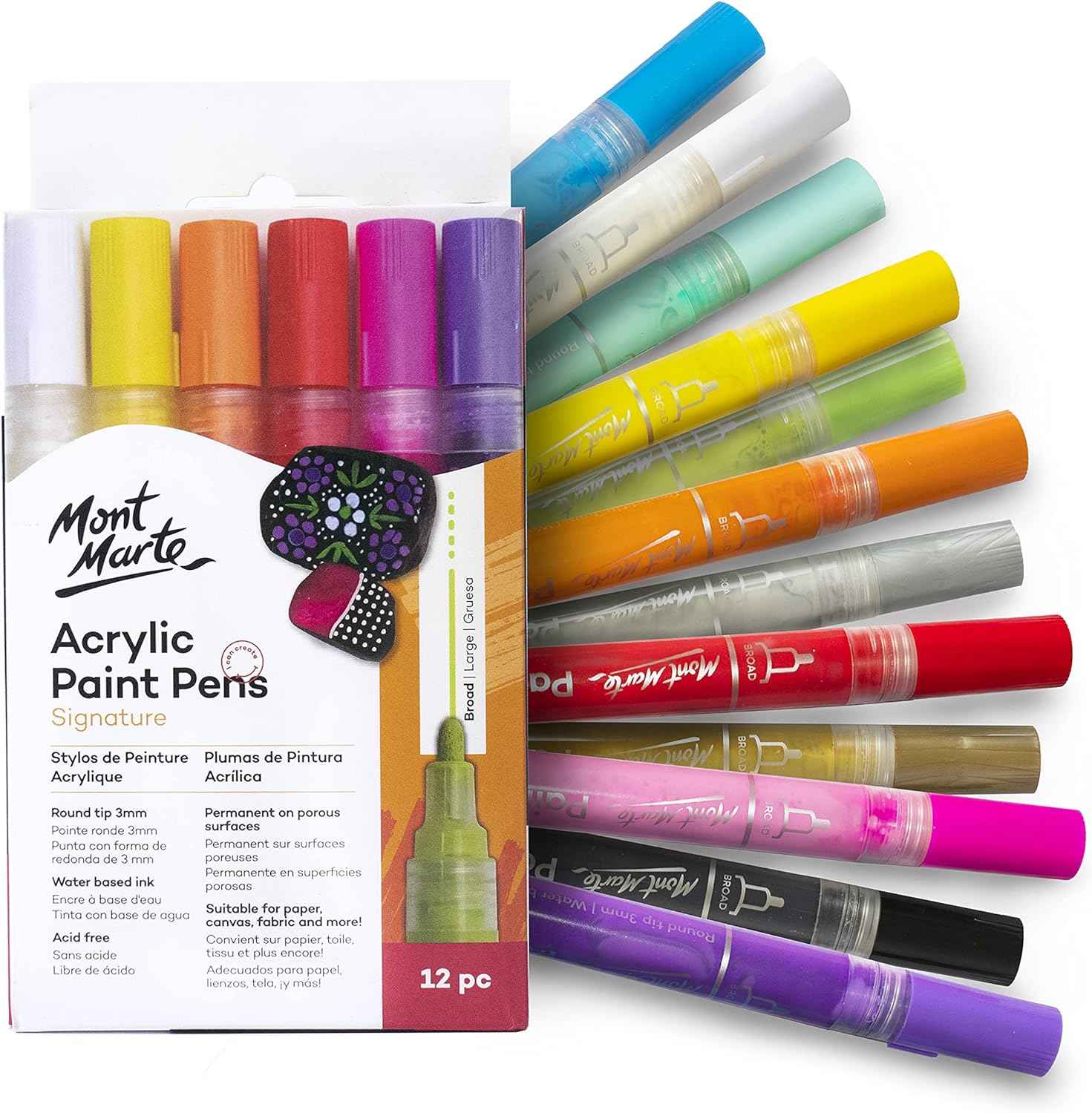 Mont Marte Signature Acrylic Paint Pens,12 Piece,Round Tip (3mm) - TTpen