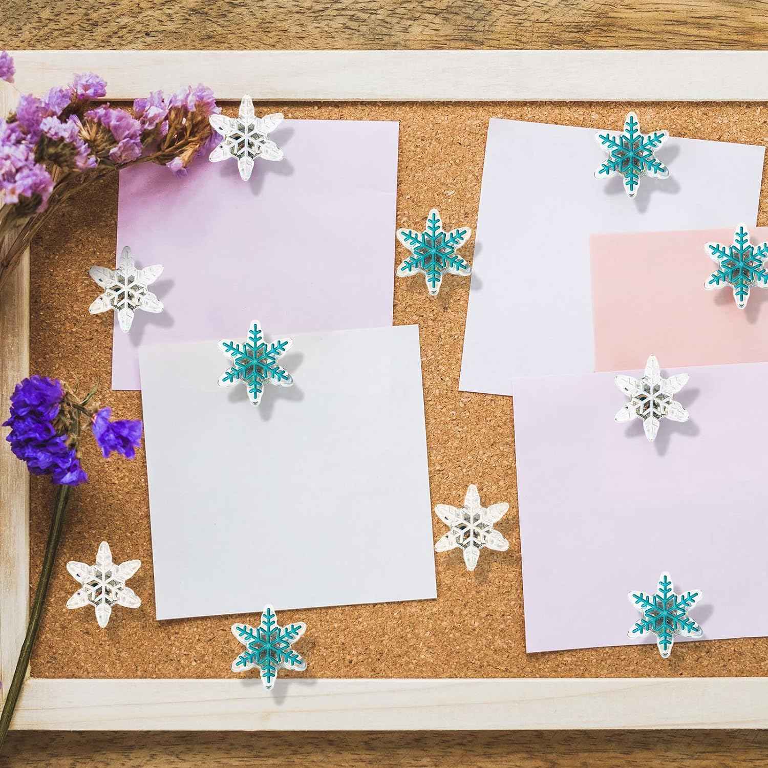 30Pcs Snowflake Push Pins,1 and 0.7 Inch Thumb Tacks for Bulletin Board - TTpen