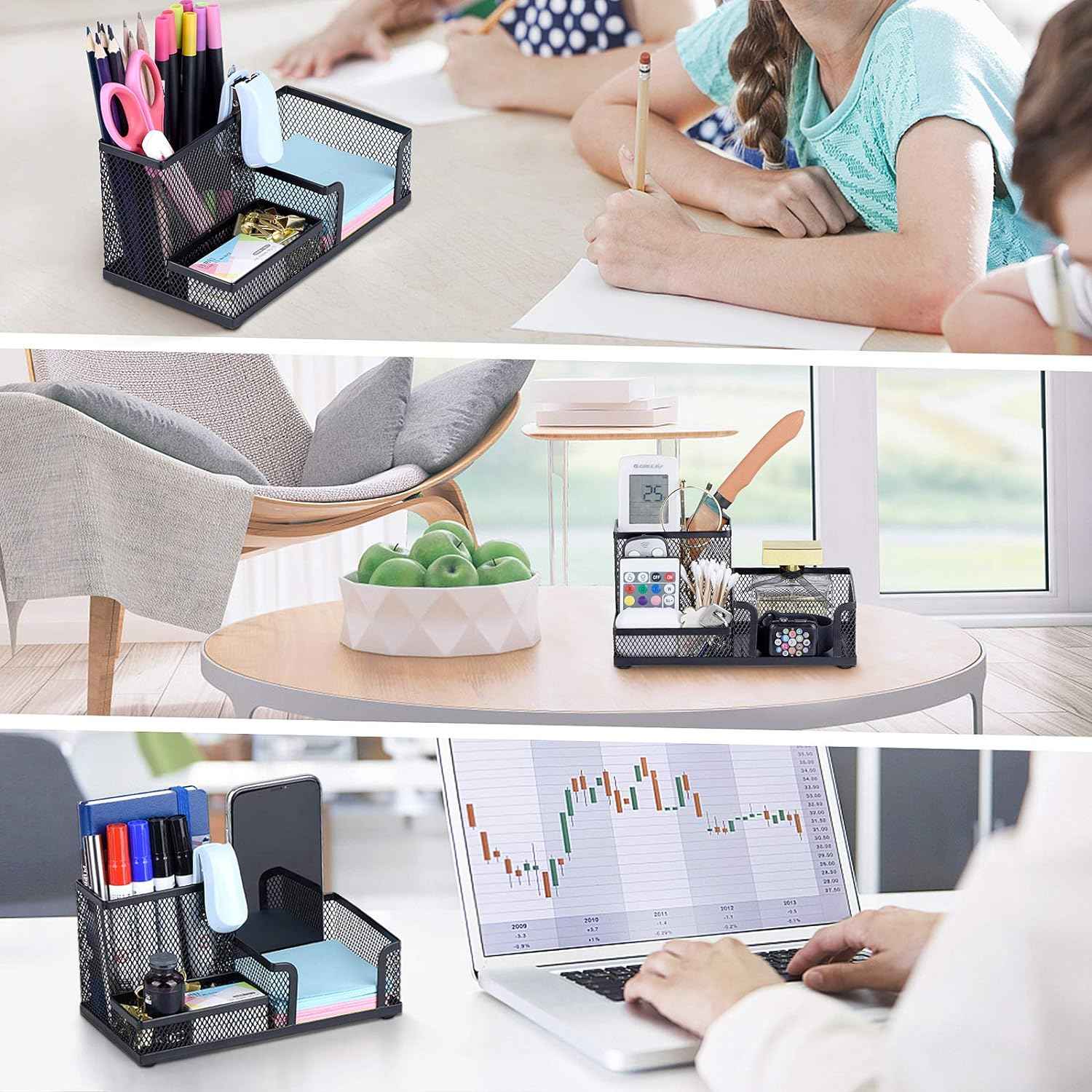 Comix Mesh Pen Pencil Holder with Post It Note Holders Desk Organizer - TTpen