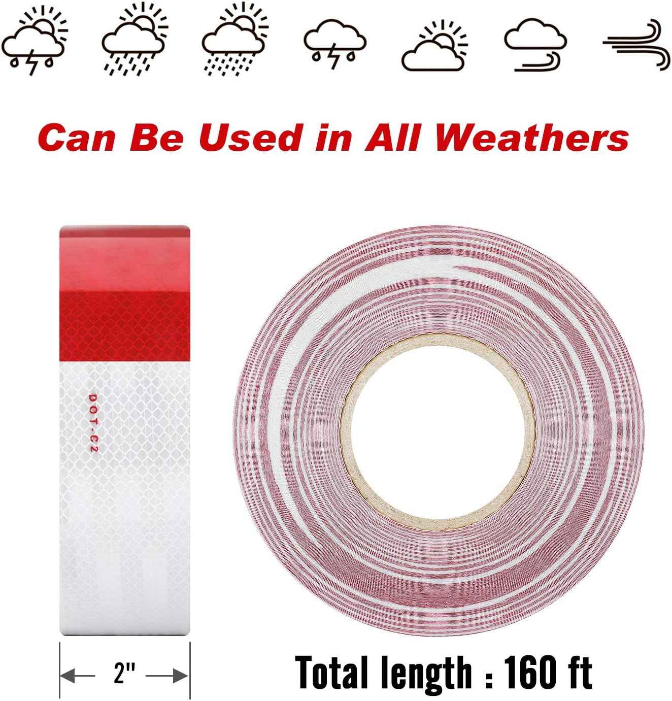 DOT-C2 Reflective Safety Warning Tape 2 Inch x 160 Feet Red/White - TTpen