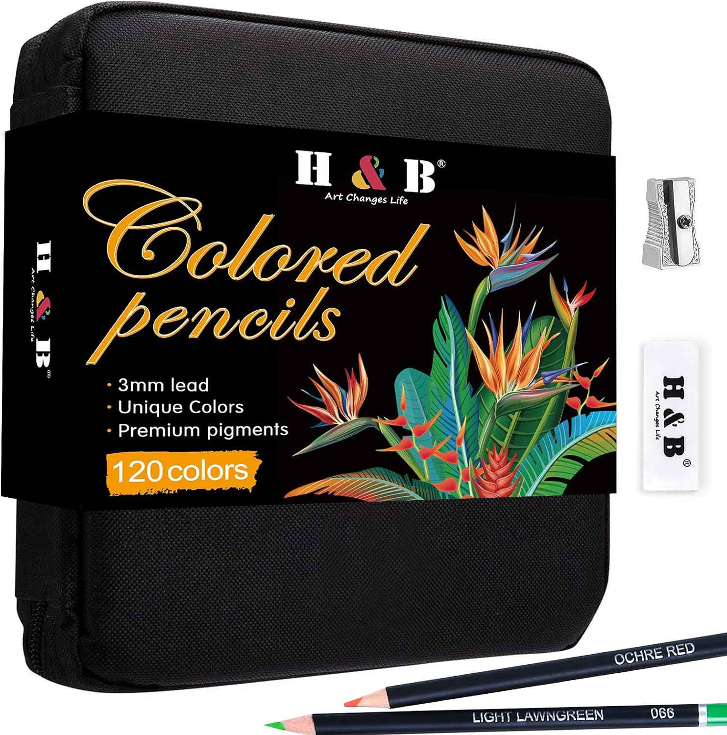 H&B 120 Colored Pencils Kit Oil Based with Zipper Storage Case - TTpen