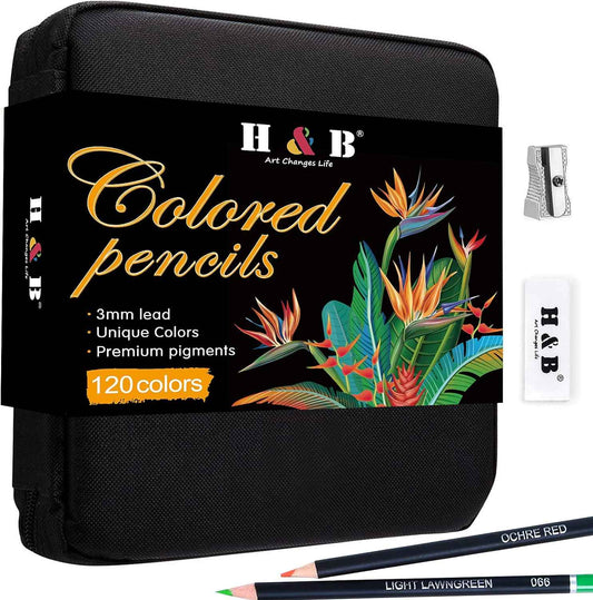 H&B 120 Colored Pencils Kit Oil Based with Zipper Storage Case - TTpen