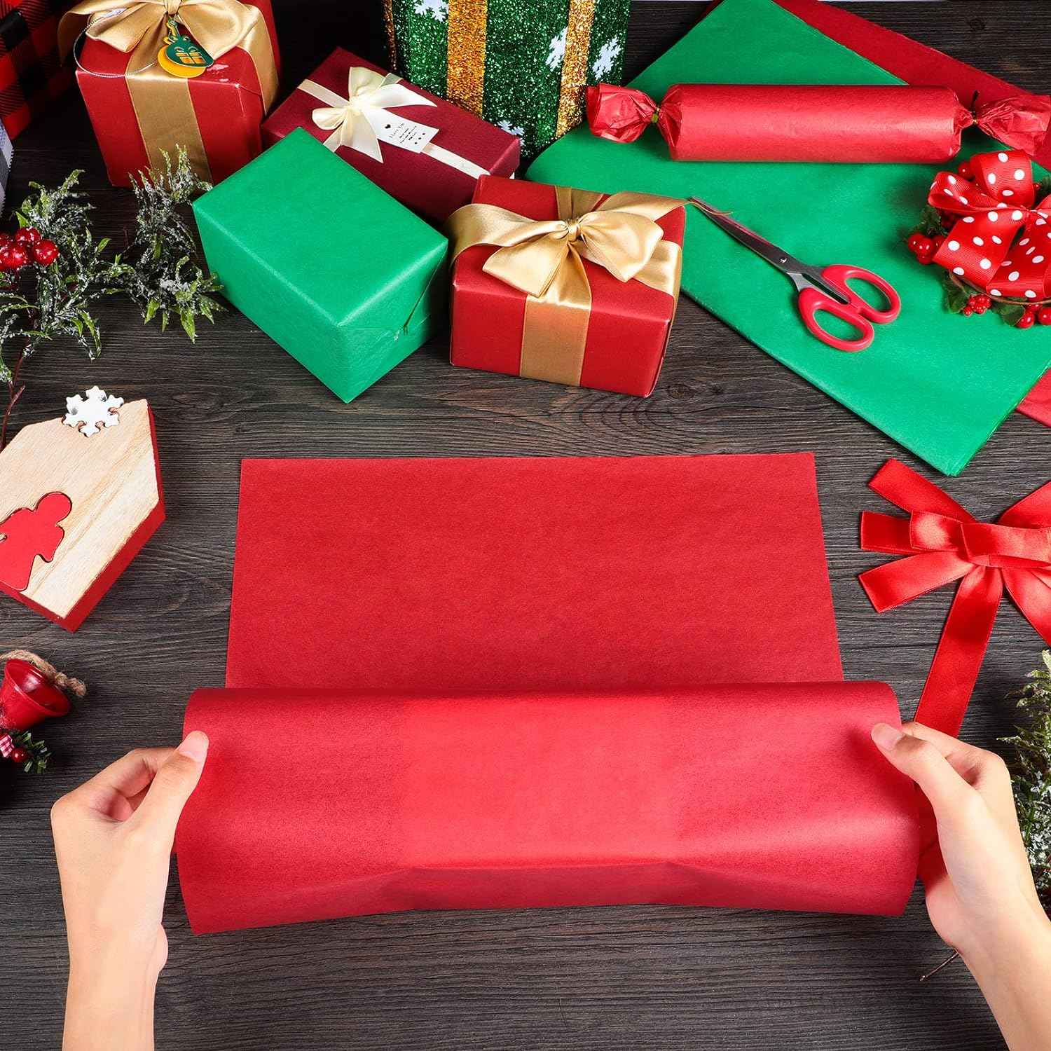 100 Sheets Tissue Wrapping Paper for DIY Crafts 35x50cm Red Green - TTpen