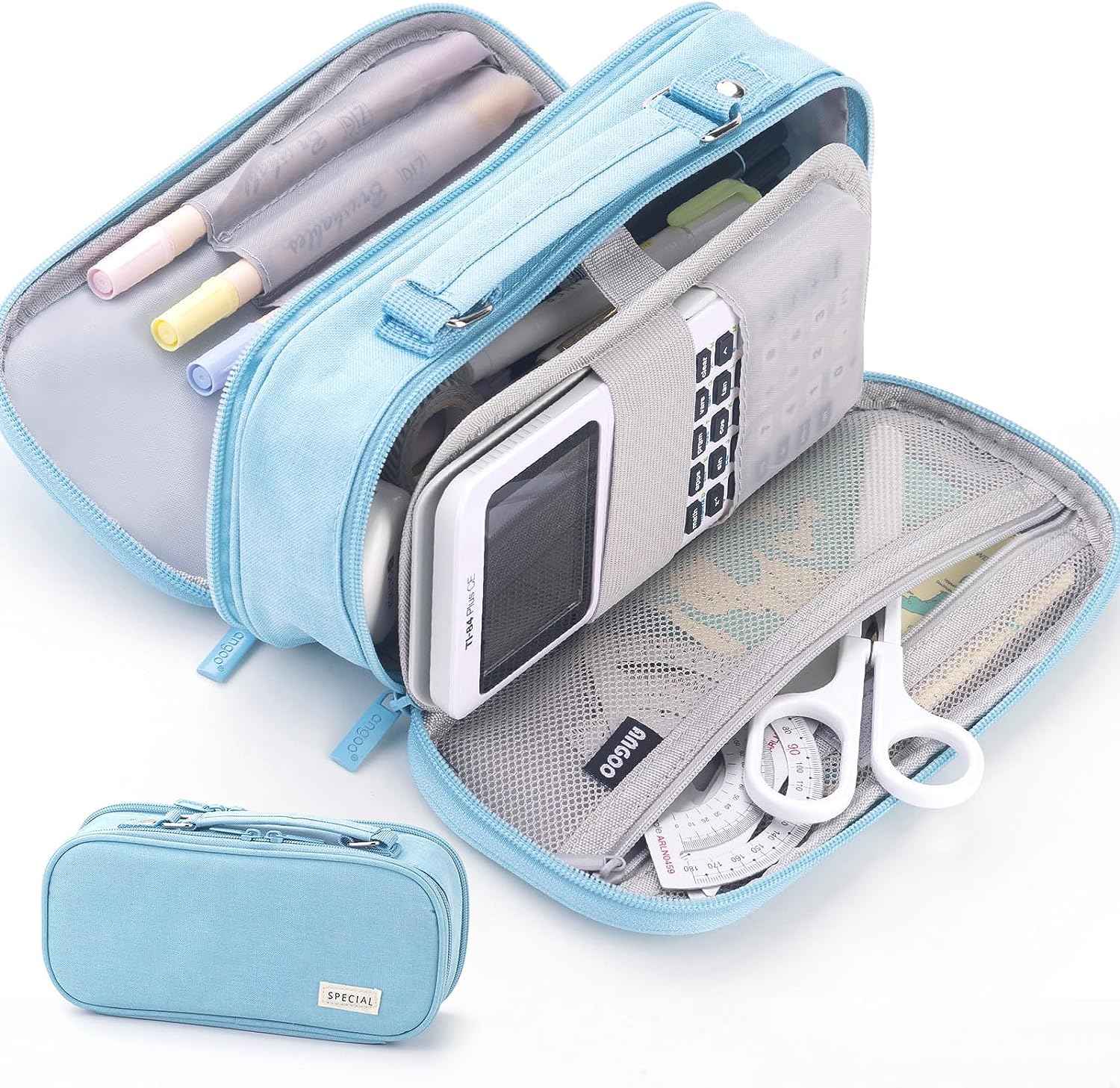 HVOMO Large capacity pencil case Pencil Pouch Double Zipper Storage Bag 3 Compartments Portable Multifunctional bag Desk Organizer School Marker Pen Casey(Dark Pink) - TTpen