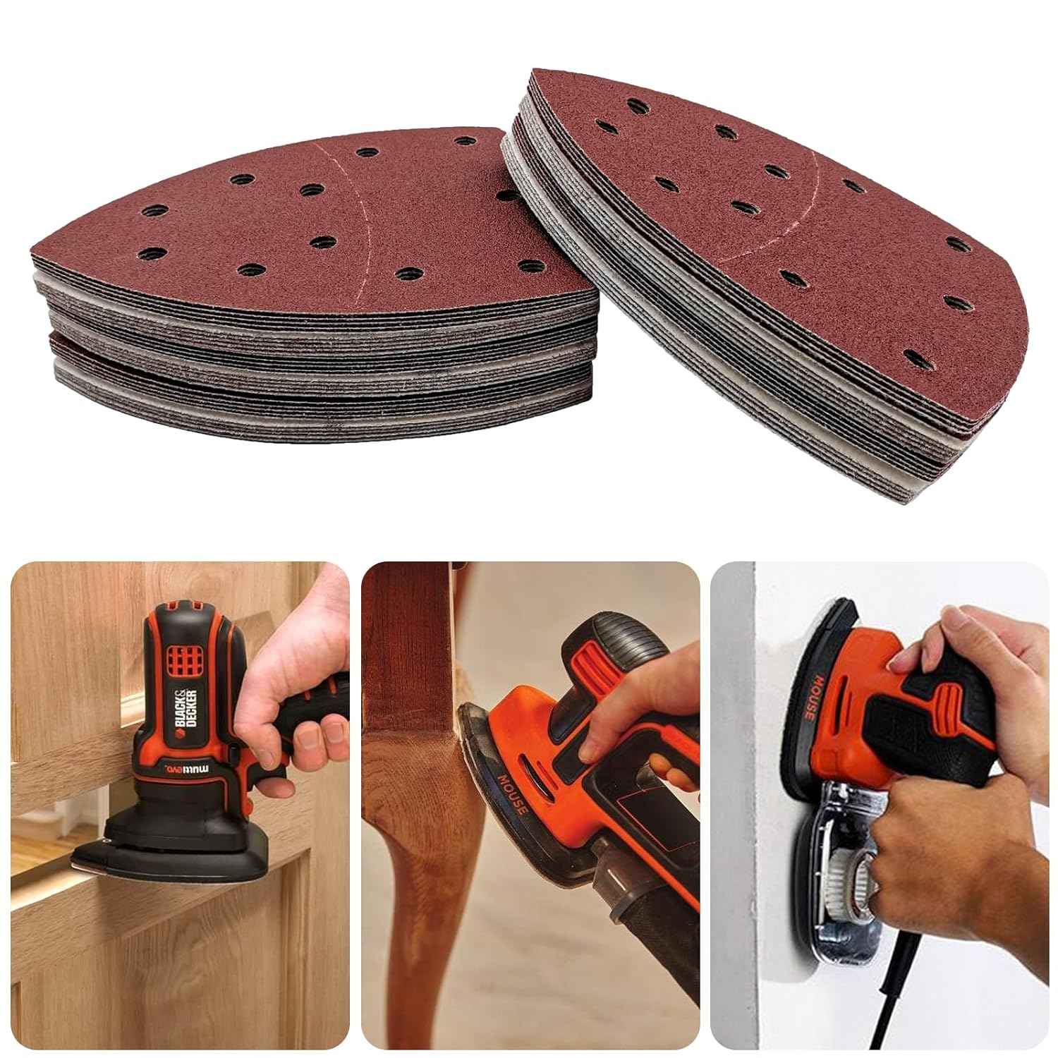 50PCS Mouse Detail Sander Paper,40/60/80/120/180/240 Grit 11 Holes - TTpen