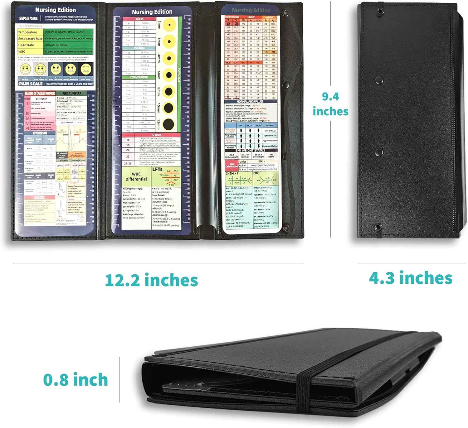3-Layers Folding Nurse Clipboard with Nursing Edition Cheat Sheets Black - TTpen