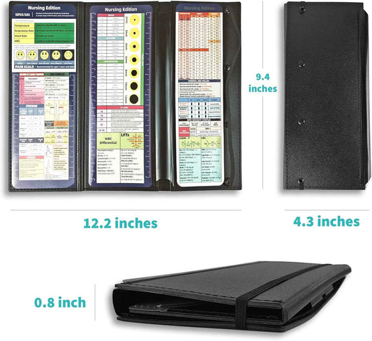 3-Layers Folding Nurse Clipboard with Nursing Edition Cheat Sheets Black - TTpen