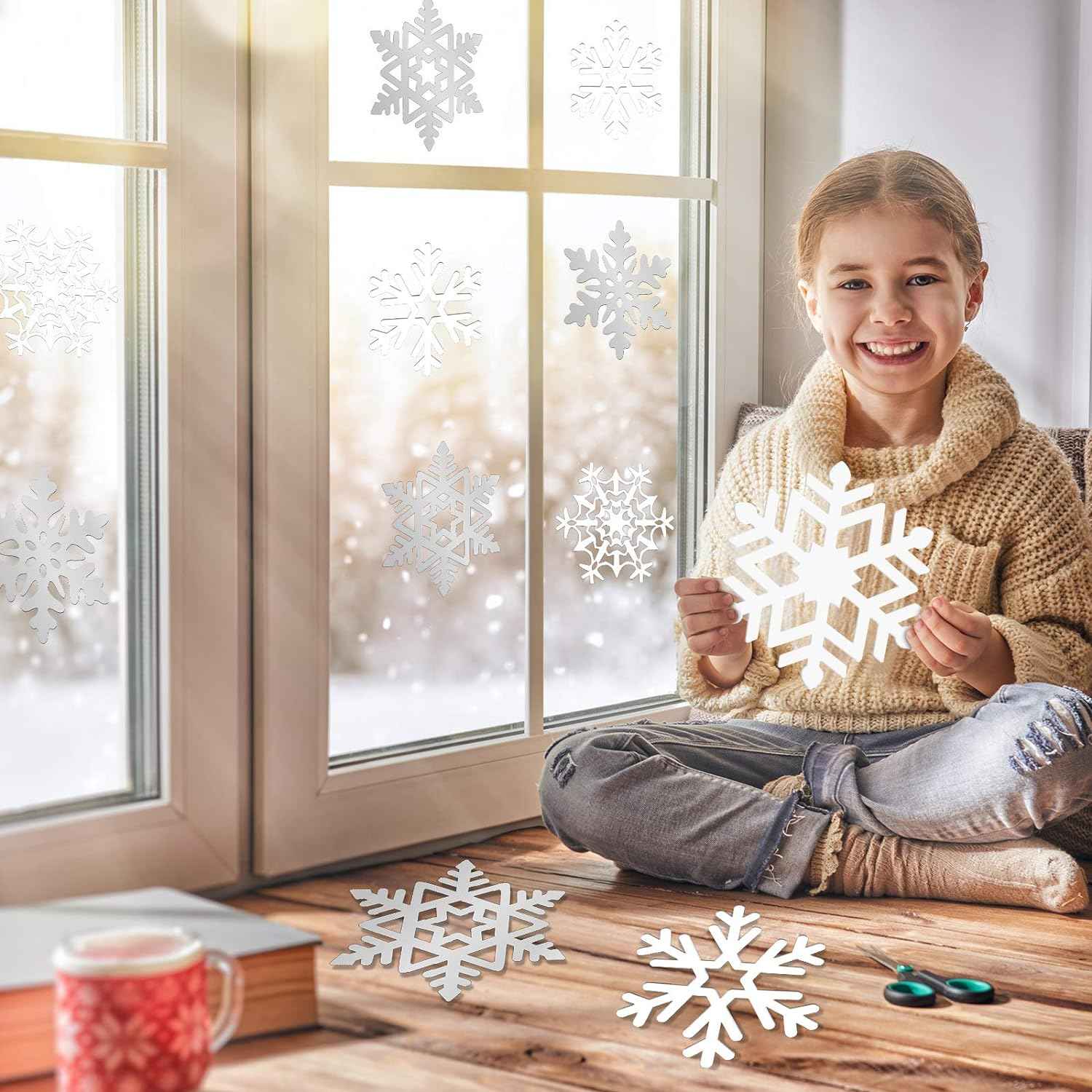 45pcs Winter Christmas Snowflake Paper Cutouts with Glue Point Dots - TTpen
